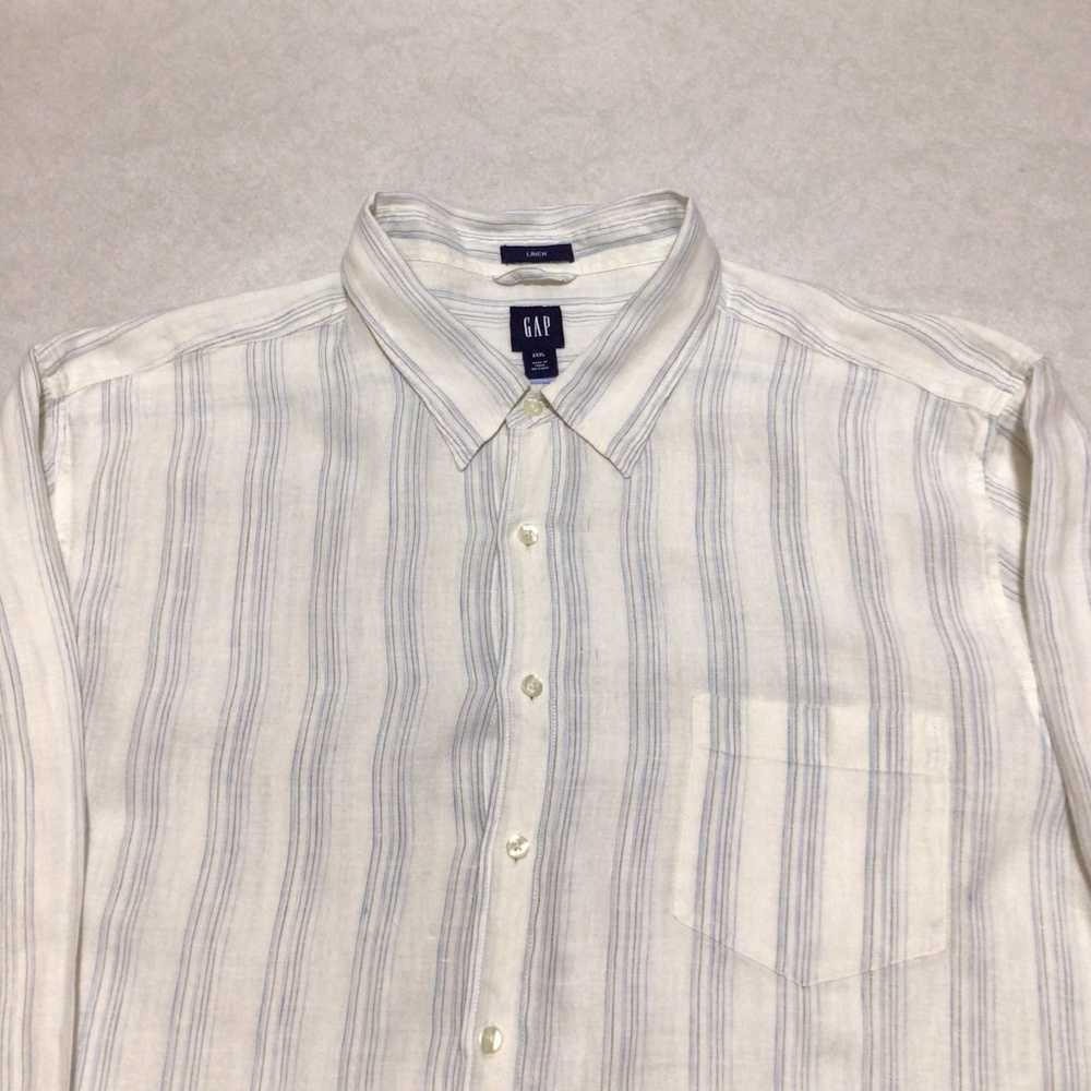 Gap Stripe Long Sleeve Linen Button Down Collard Shirt, Size XXL.
